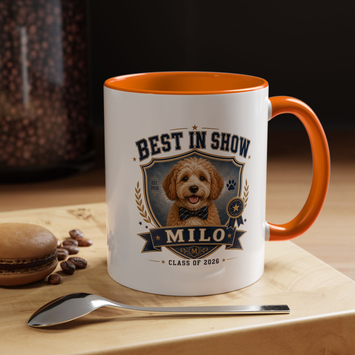 Milo Bailey Dog Dad Mom Best in Show Personalized Dog Coffee Mug — 'Milo' Class of 2026 Accent Mug