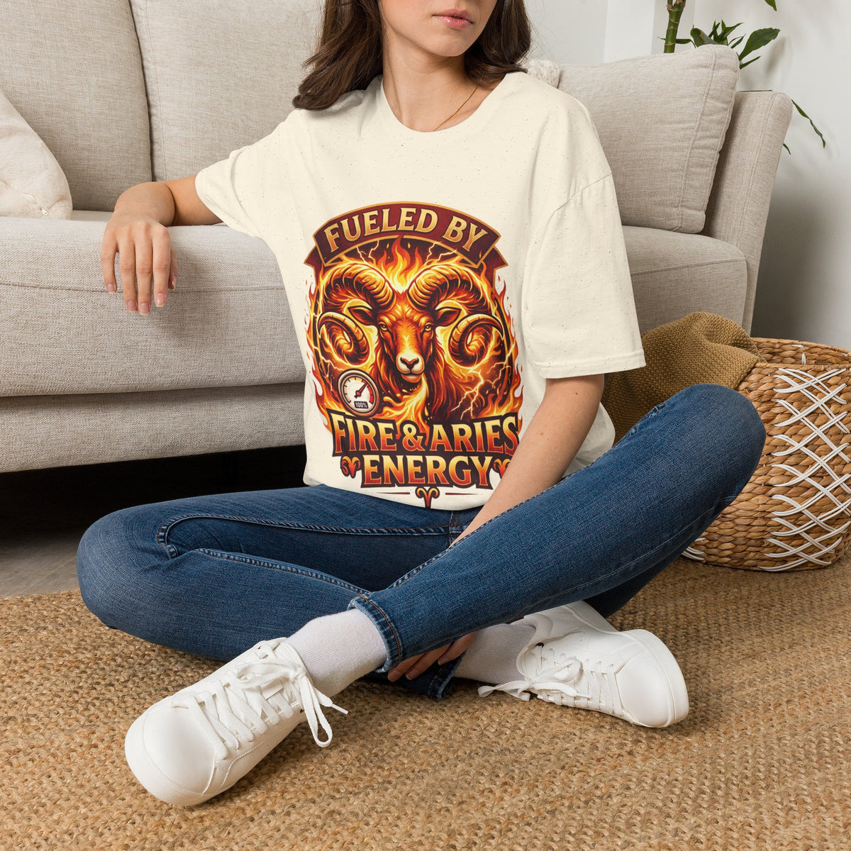 Aries Zodiac Fueled By Fire & Aries Energy T-Shirt — Zodiac Ram Graphic Tee