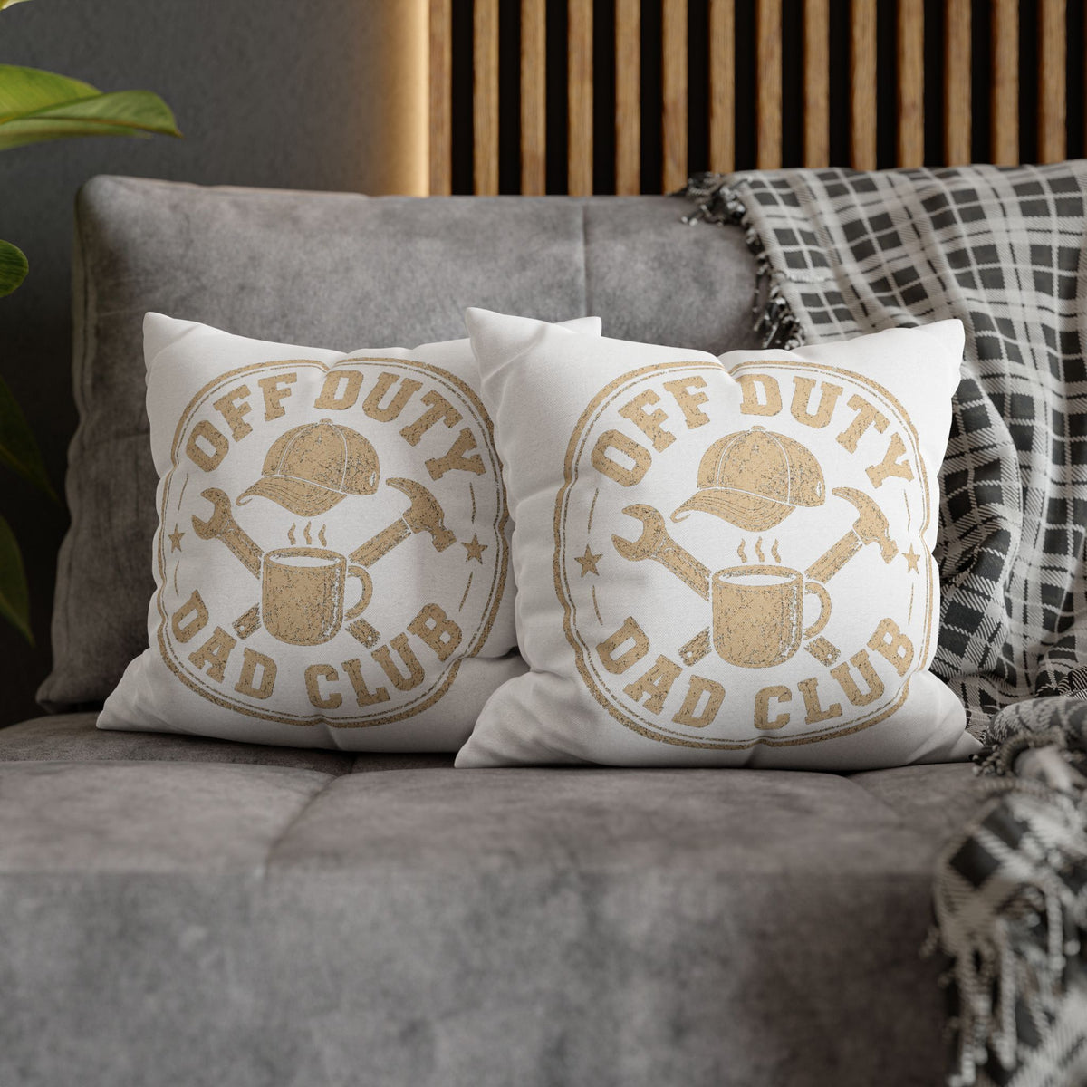 Off Duty Dad Club Pillowcase — Rustic Father's Day Decorative Throw Pillow Cover Milo Bailey Dog Dad Mom