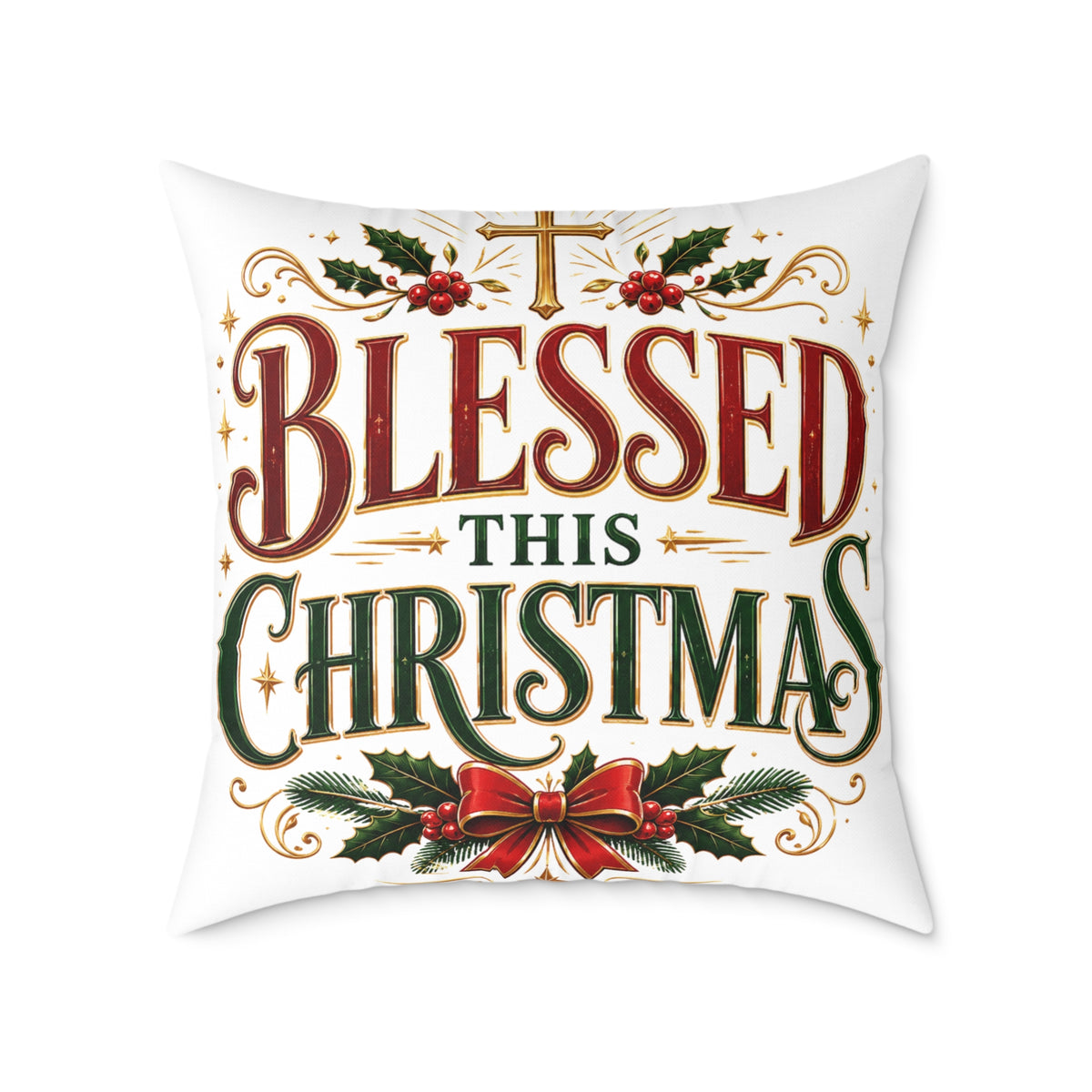 Blessed This Christmas Square Poly Canvas Pillow