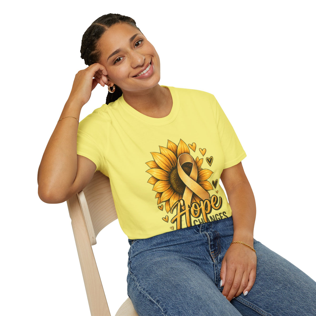Childhood Cancer Awareness T-Shirt — "Hope Changes Lives" Sunflower Ribbon