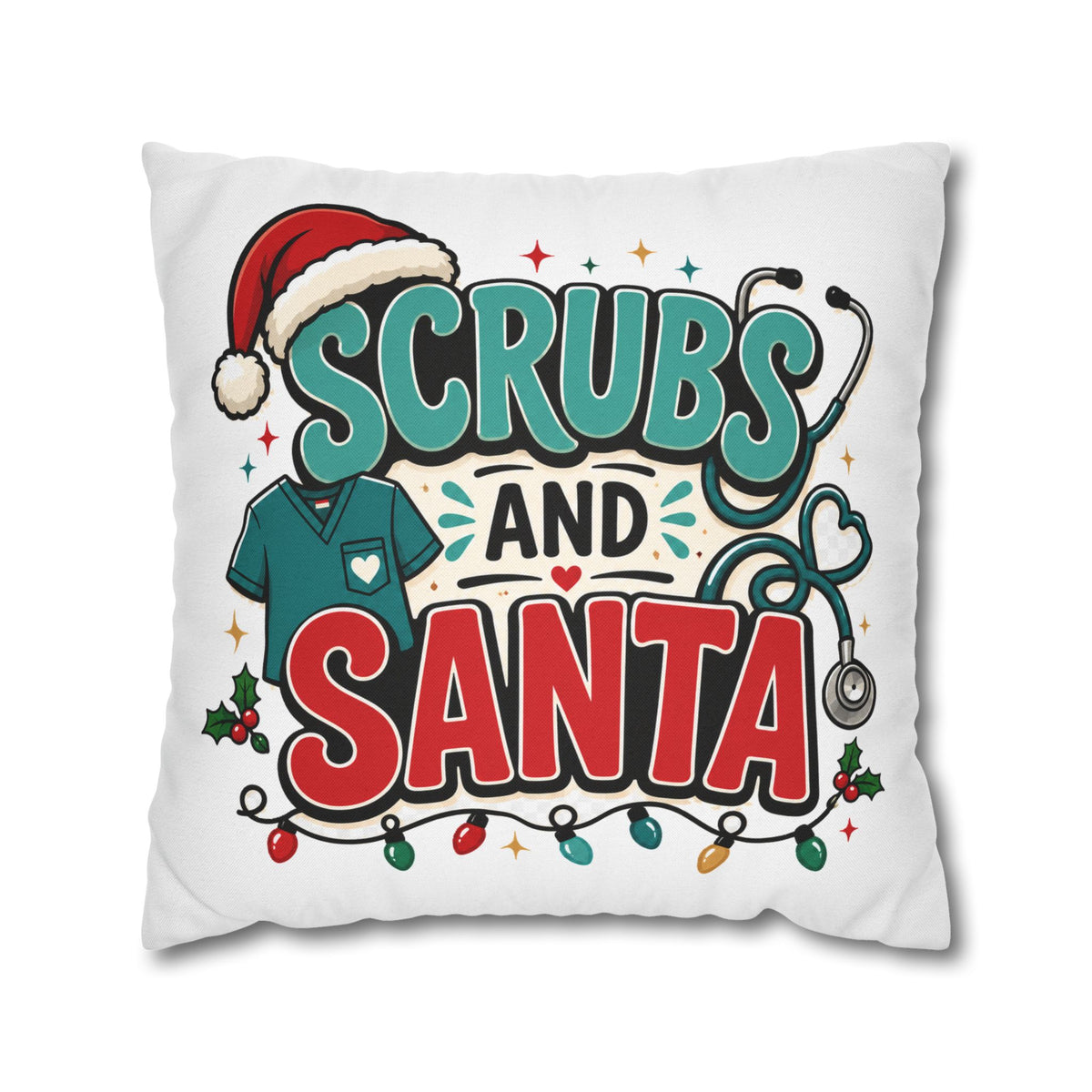 Scrubs and Santa Holiday Pillowcase Modern Day Christmas  — Christmas Nurse Decorative Throw Pillow Cover
