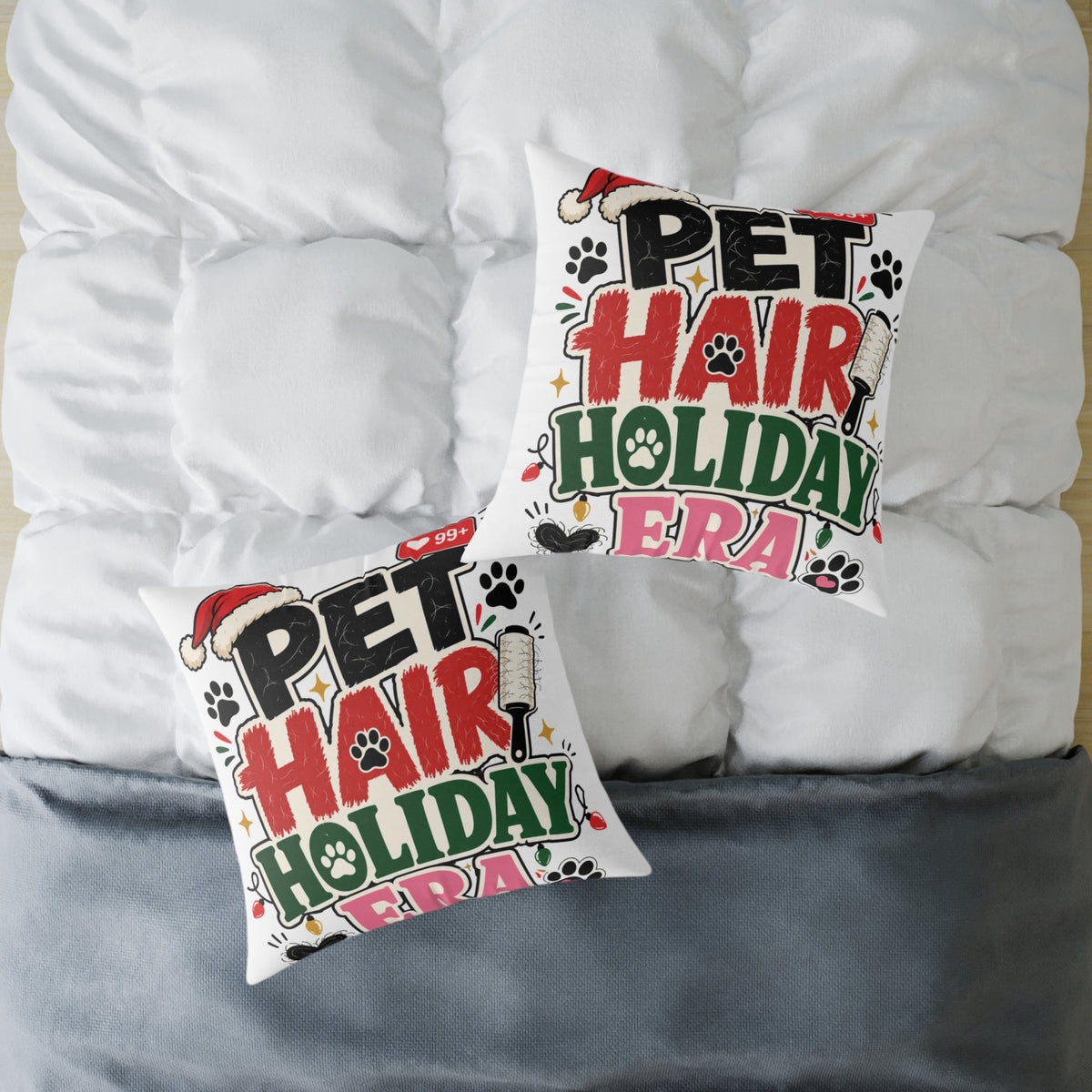 Modern Day Christmas Pet Hair Holiday Pillow