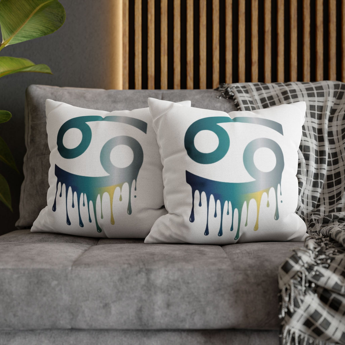 Cancer Zodiac Drip Pillowcase — Astrological Symbol Decorative Throw Pillow