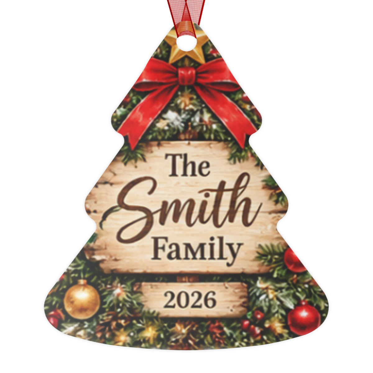Personalized Family Metal Ornament — Custom 'The Smith Family 2026' Christmas Tree Decoration