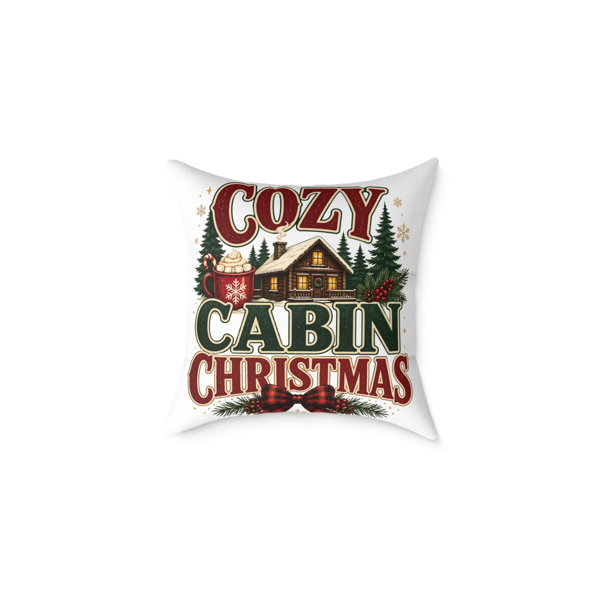 Cozy Cabin Christmas Pillow — Rustic Holiday Lodge Throw Pillow