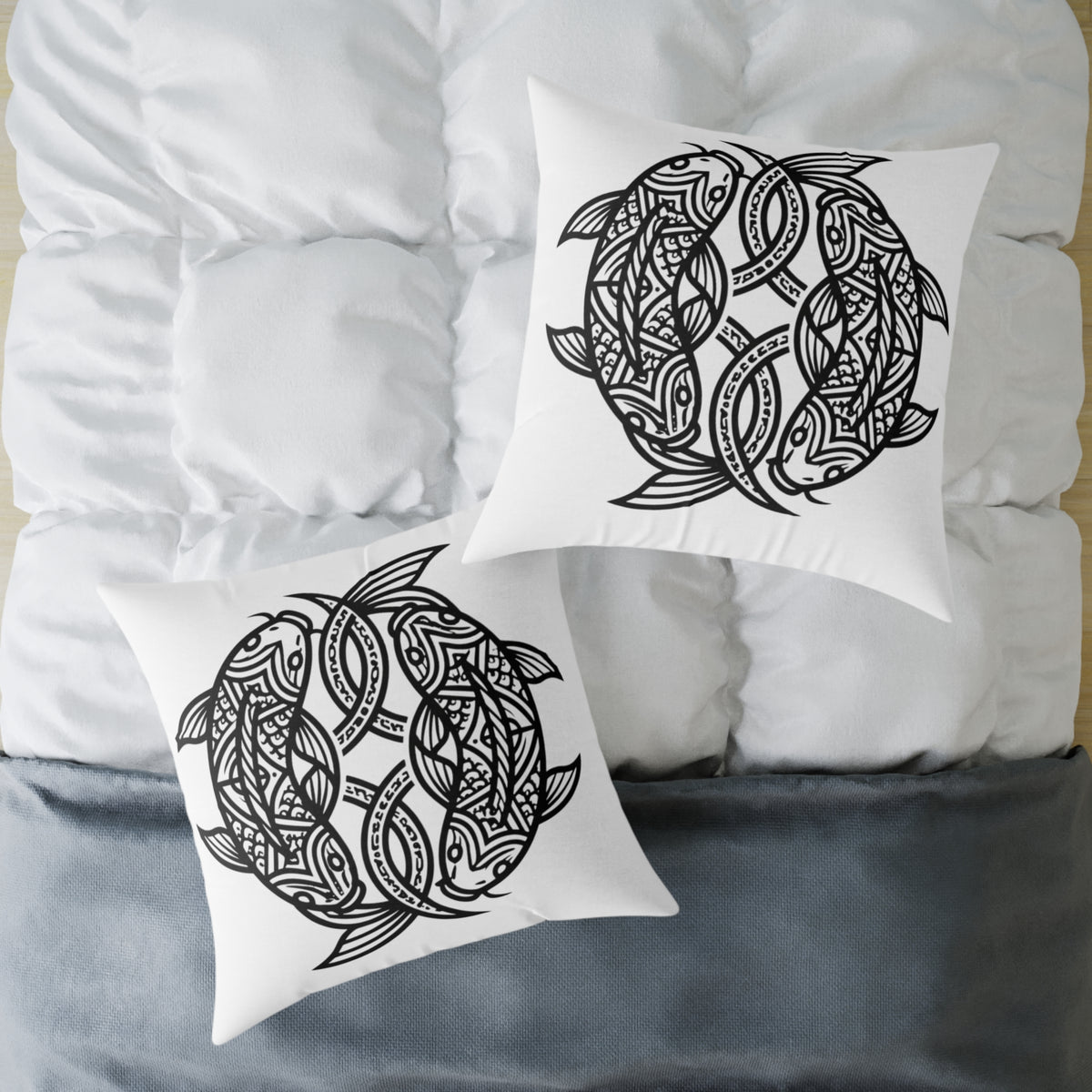 Pisces Zodiac Black Pisces Square Poly Canvas Pillow