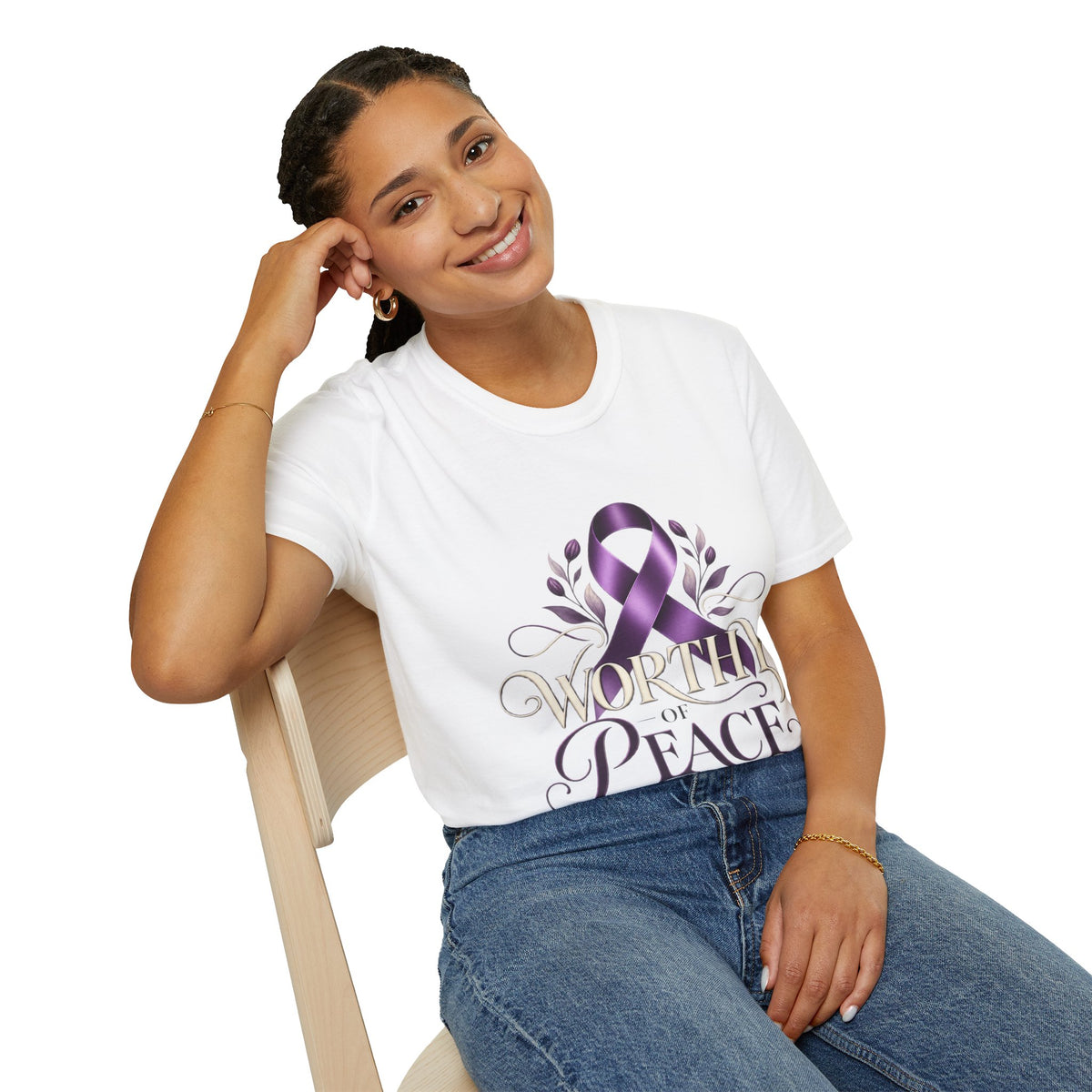 Worthy of Peace Purple Ribbon Domestic Violence  Awareness T-Shirt