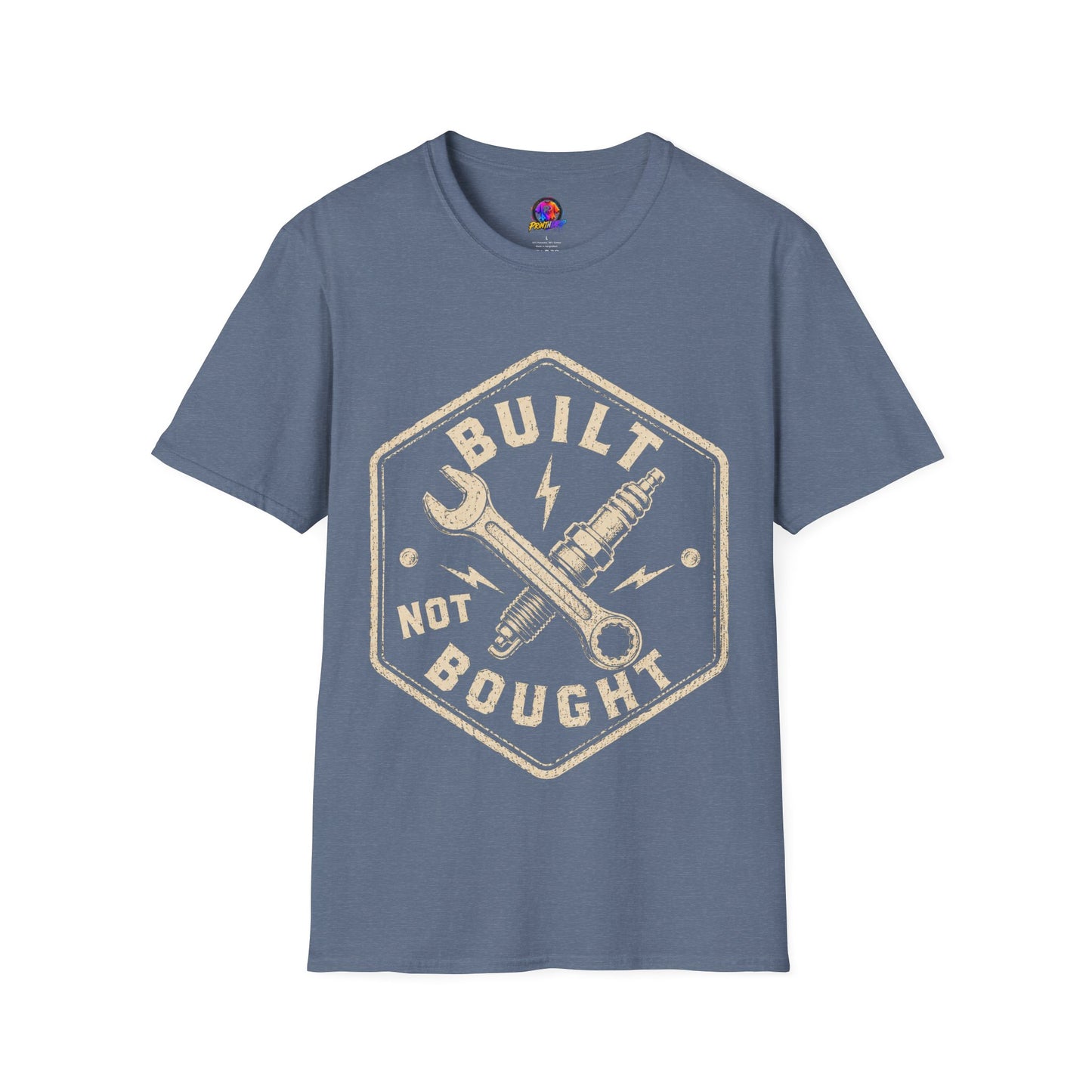 Built Not Bought T-Shirt — Vintage Mechanic Wrench & Spark Plug Tee