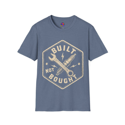 Built Not Bought T-Shirt — Vintage Mechanic Wrench & Spark Plug Tee