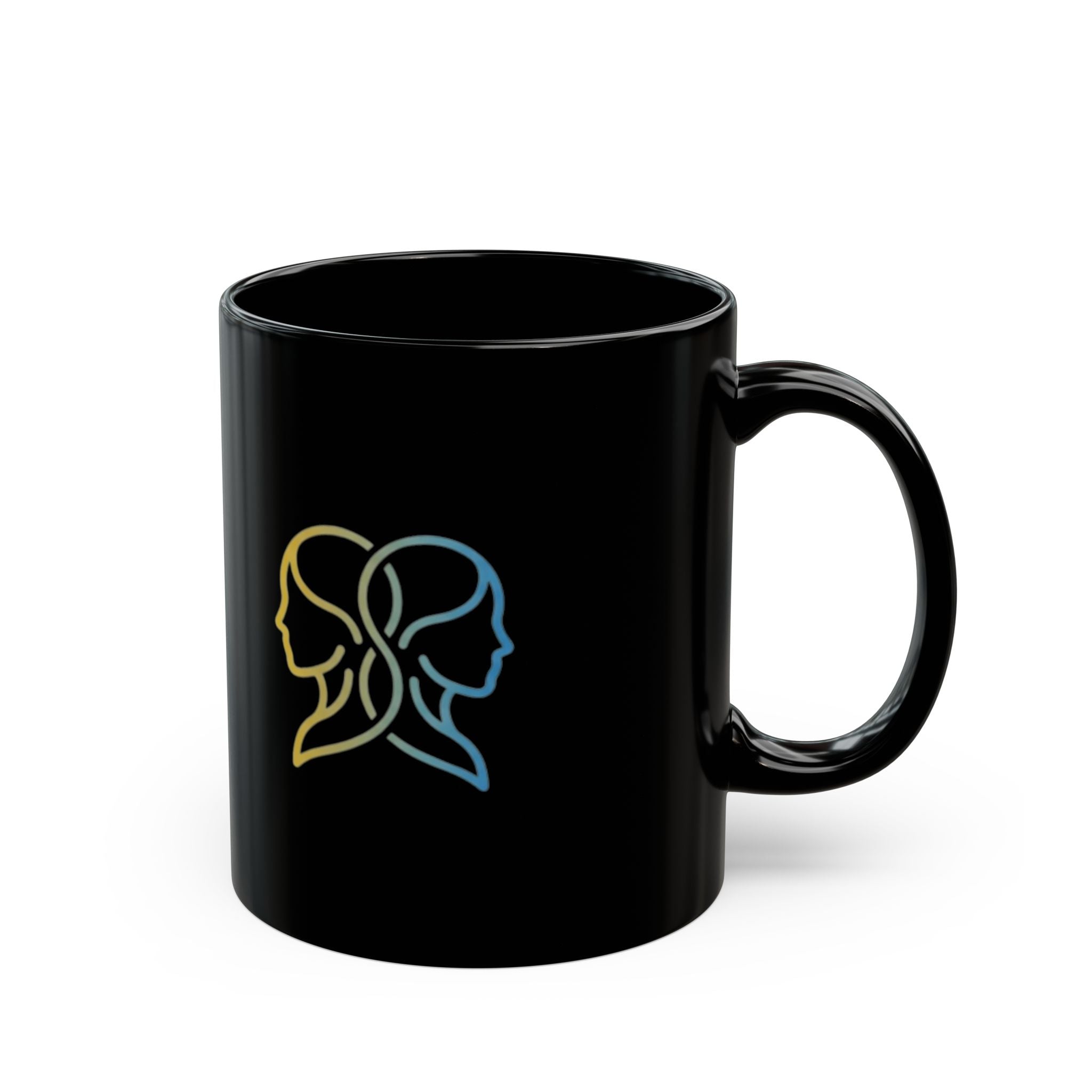 Gemini Astrology Mug — Neon Dual Faces Black Coffee Cup