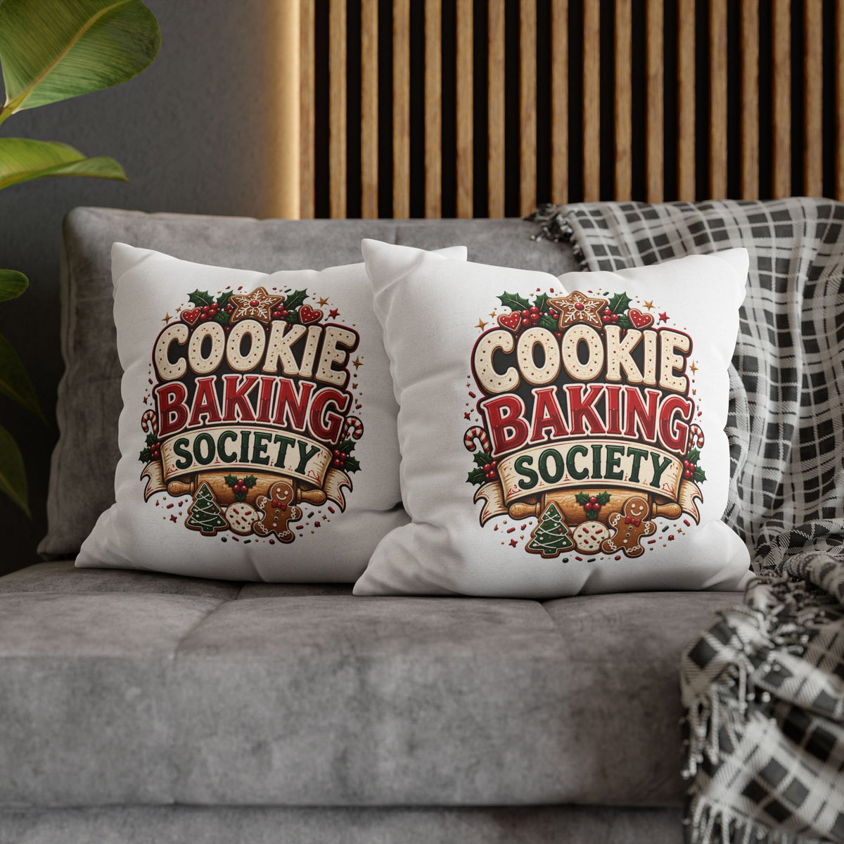Christmas Cookie Baking Society Pillowcase — Holiday Baking Decorative Throw Pillow Cover