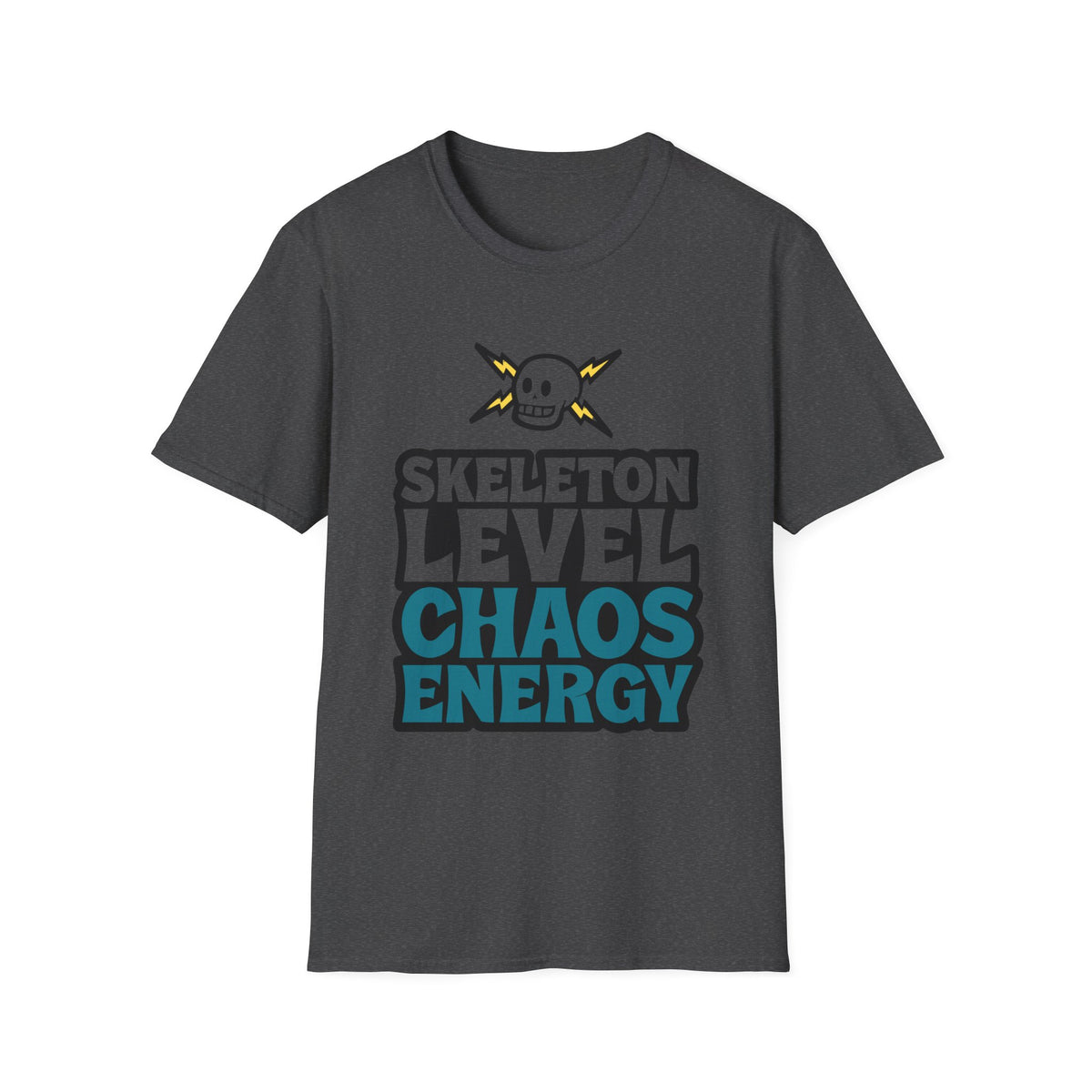 Skeleton Level Chaos Energy Teal Lightning Bolt T-Shirt - Edgy Alt Streetwear Graphic Tee - Trending Now - September 2026