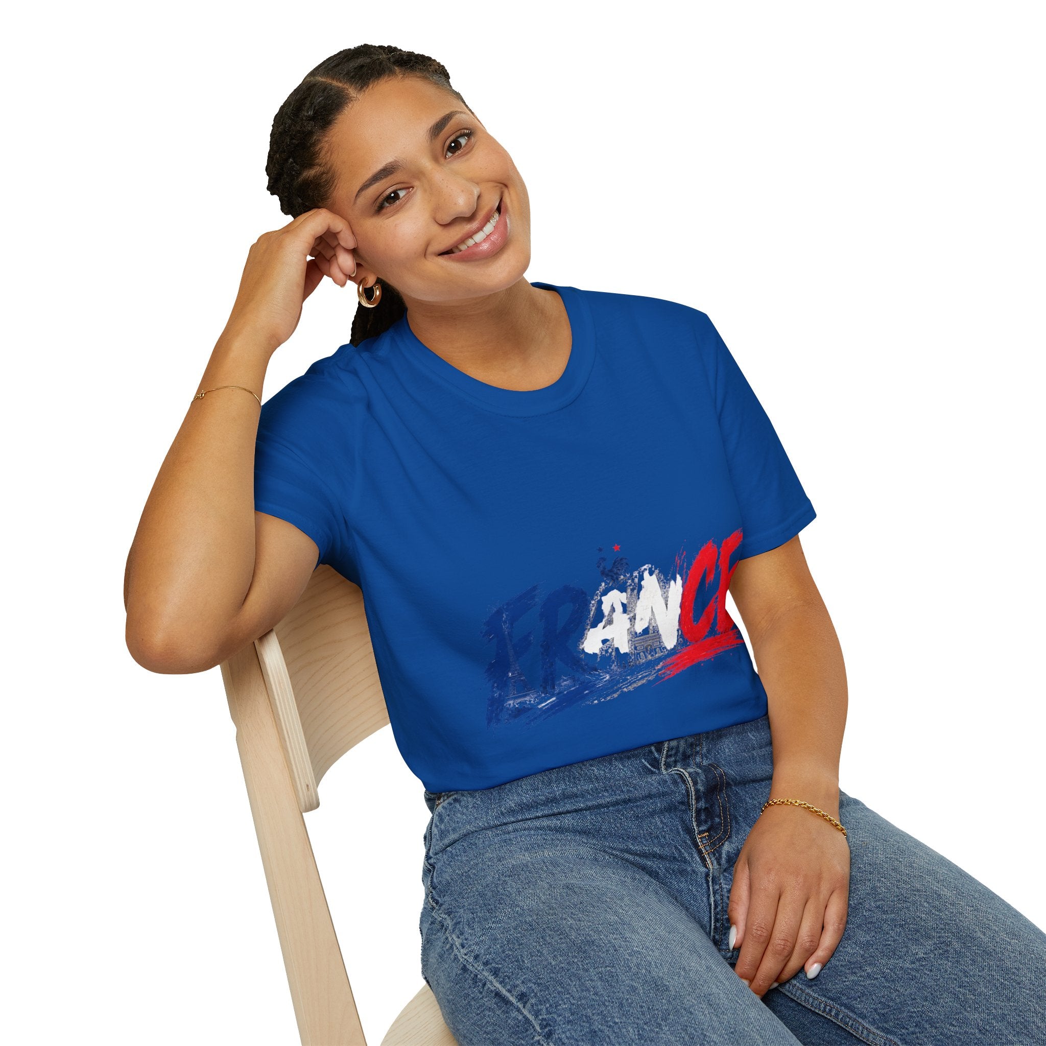 France Brushstroke Graphic T-Shirt — Tricolor Soccer/Travel Fan Tee
