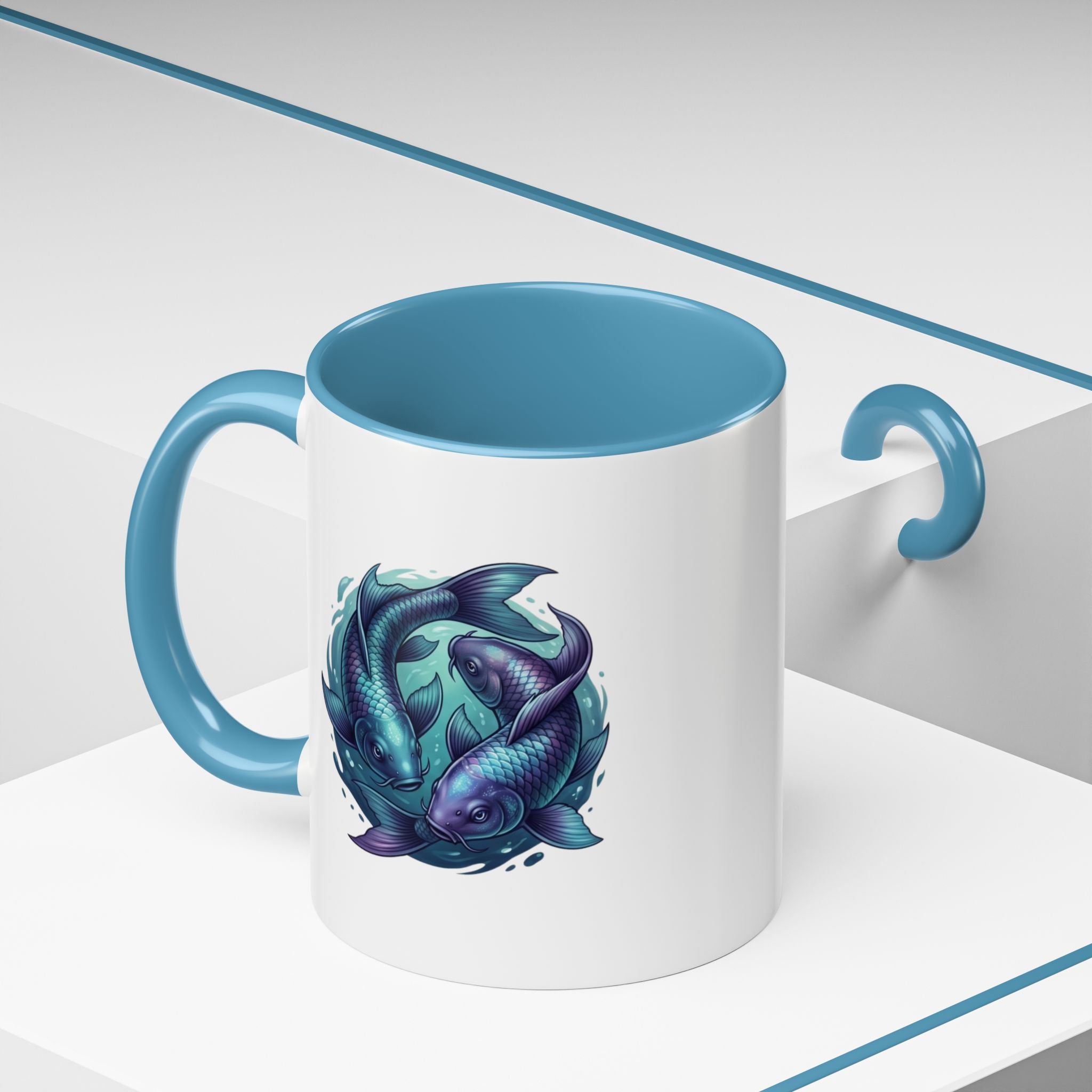 Koi Fish Accent Coffee Mug — Blue Pisces Ceramic Mug