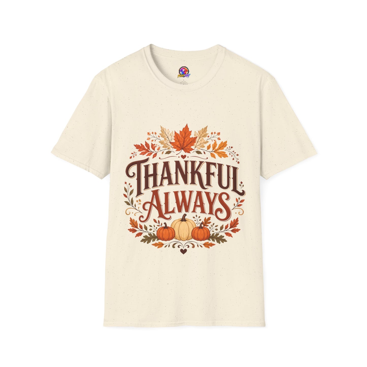 Thankful Always T-Shirt — Autumn Leaves & Pumpkins Thanksgiving Tee