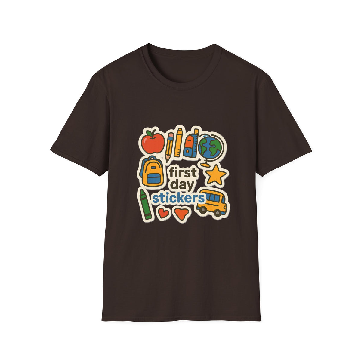 Teacher Sticker Icons T-Shirt — Cute Apple, Pencil & Globe School Tee - Trending Now - August 2026