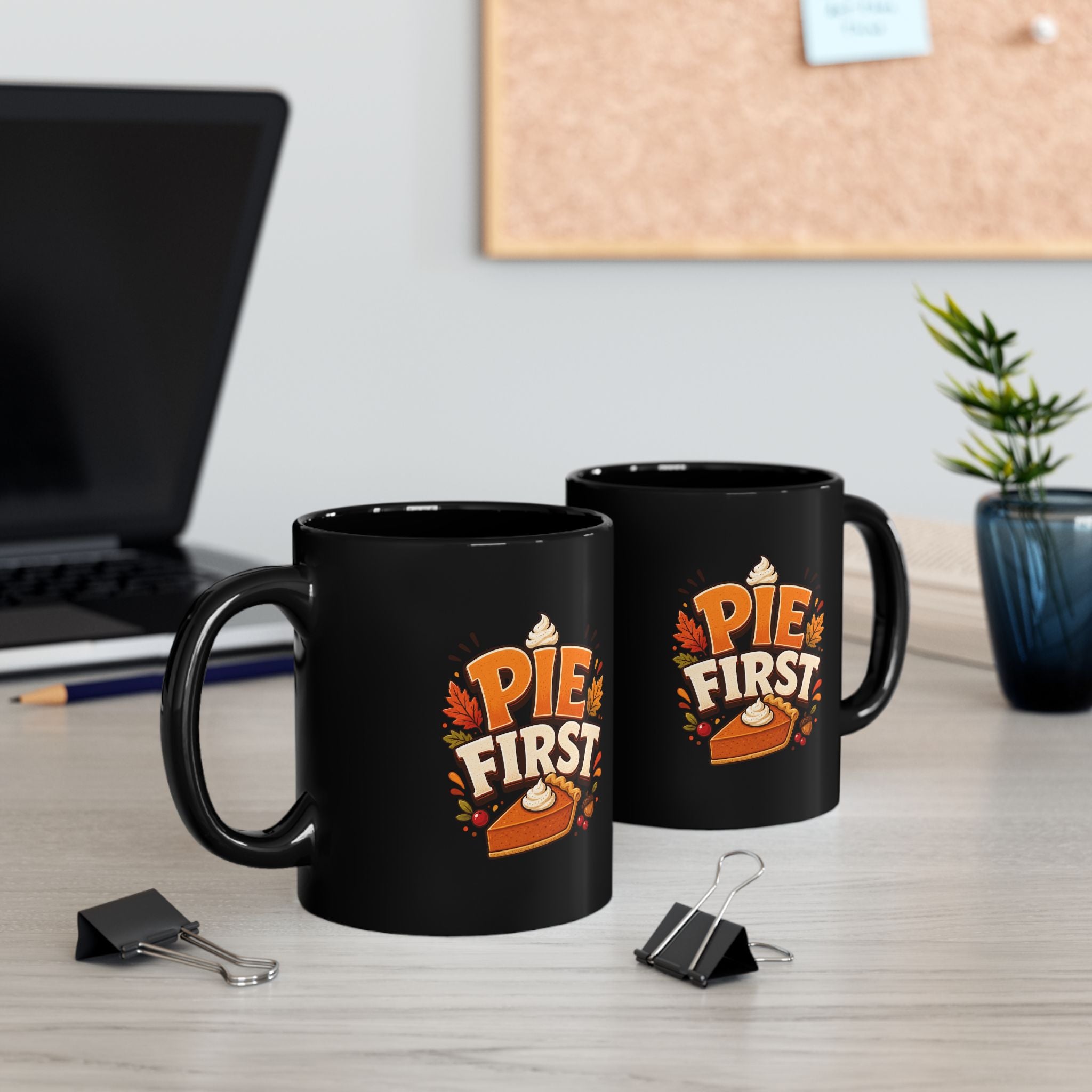 Thanksgiving Black Mug Pie First Ceramic Mug — Thanksgiving Coffee Cup