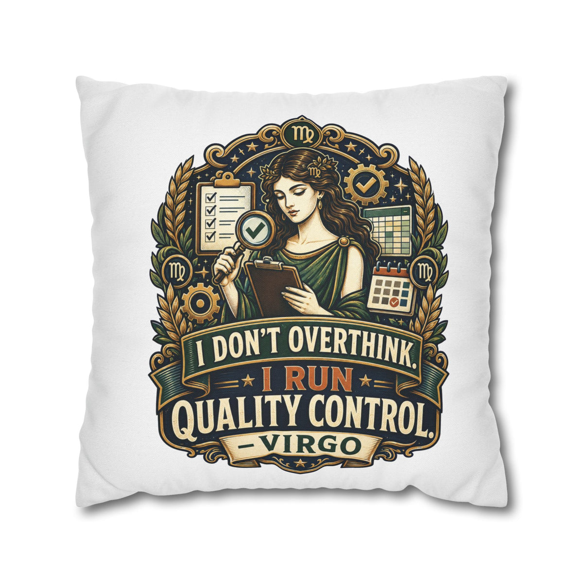 Virgo Quality Control Pillowcase — “I Don't Overthink, I Run Quality Control” Astrology Throw Pillowcase
