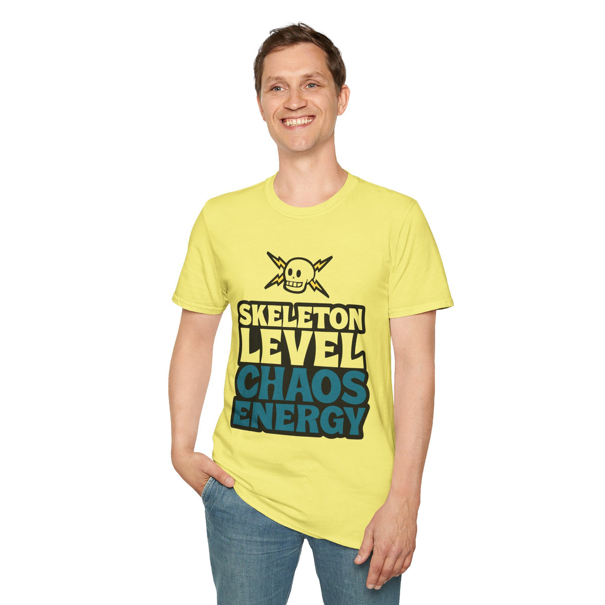 Skeleton Level Chaos Energy Teal Lightning Bolt T-Shirt - Edgy Alt Streetwear Graphic Tee - Trending Now - September 2026