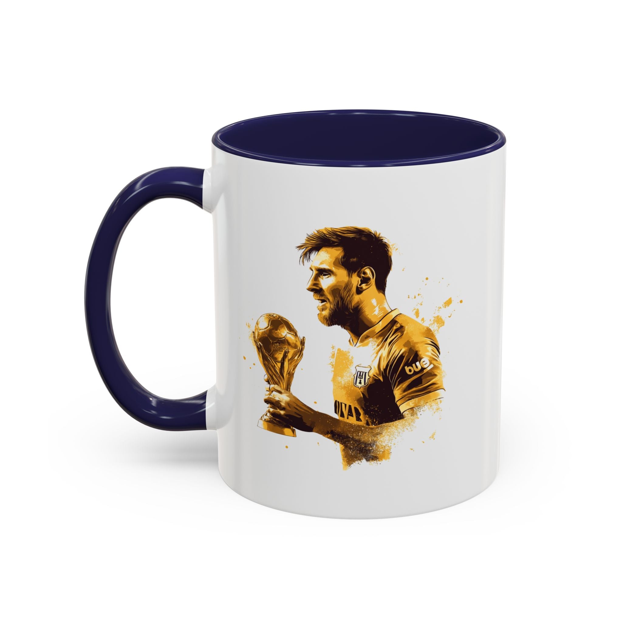 Soccer Legend Coffee Mug — Player Holding Trophy Accent Mug