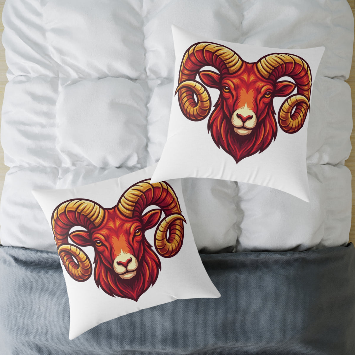 Aries Zodiac Ram Head Throw Pillow — Bold Zodiac Aries Accent Cushion