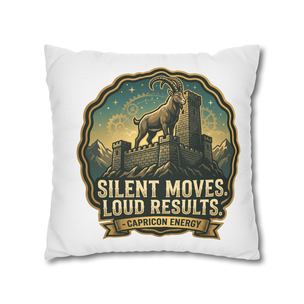 Capricorn Pillowcase – "Silent Moves, Loud Results" Zodiac Decor