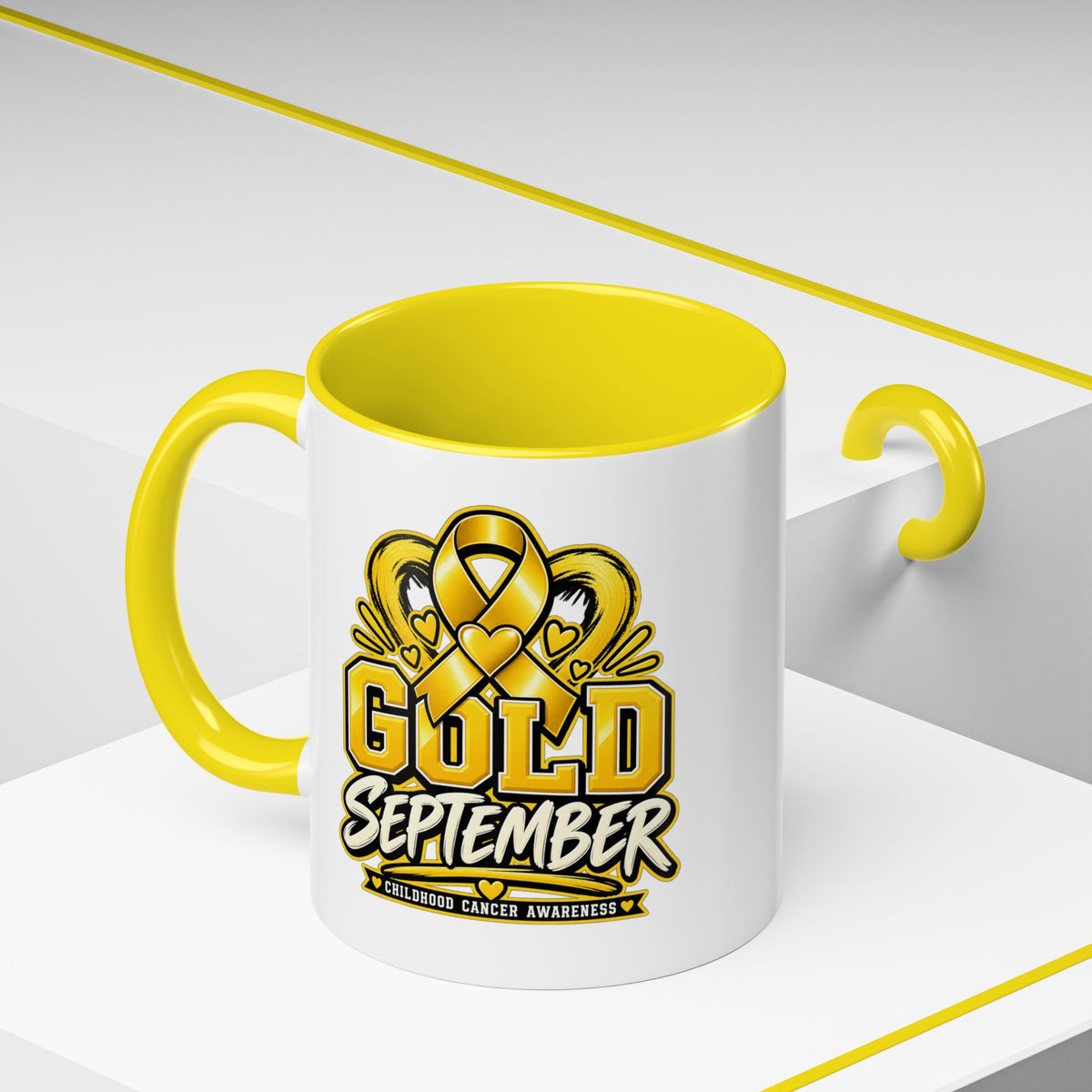 Gold September Coffee Mug — Childhood Cancer Awareness Accent Mug (11/15oz)