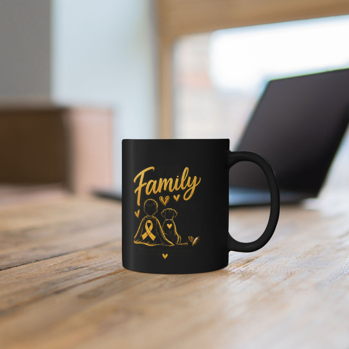 Childhood Cancer Family Ribbon Awareness Black Mug - Support & Love 11oz/15oz