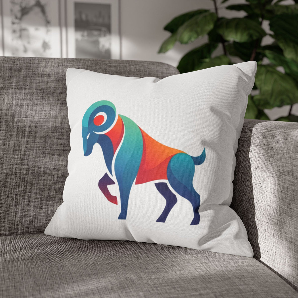 Aries Colorblock Ram Decorative Pillowcase — Zodiac Throw Pillow Cover