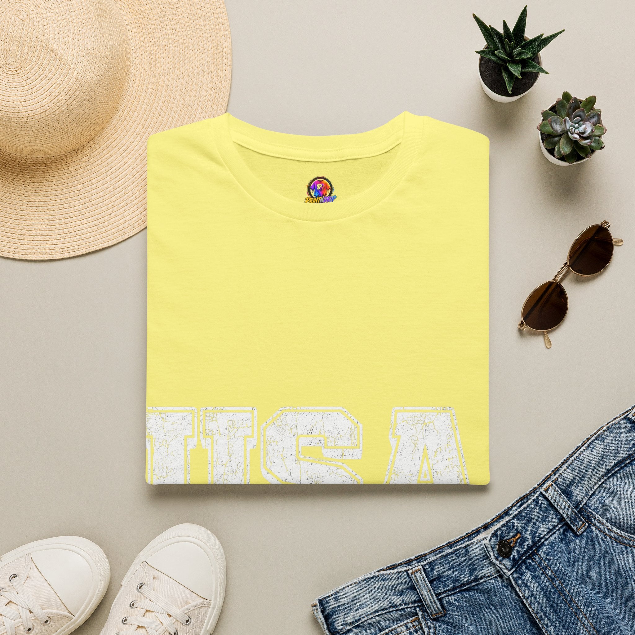 USA Vintage Block T-Shirt — Patriotic Americana Graphic Tee