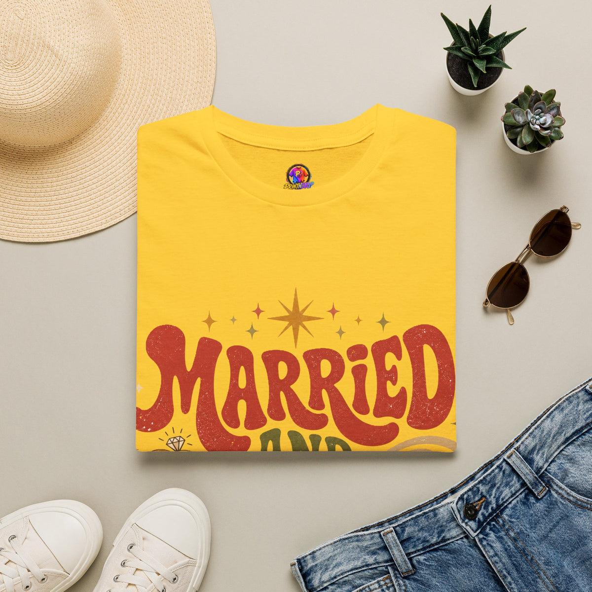 Married and Merry T-Shirt — Retro Holiday Couples Christmas Tee