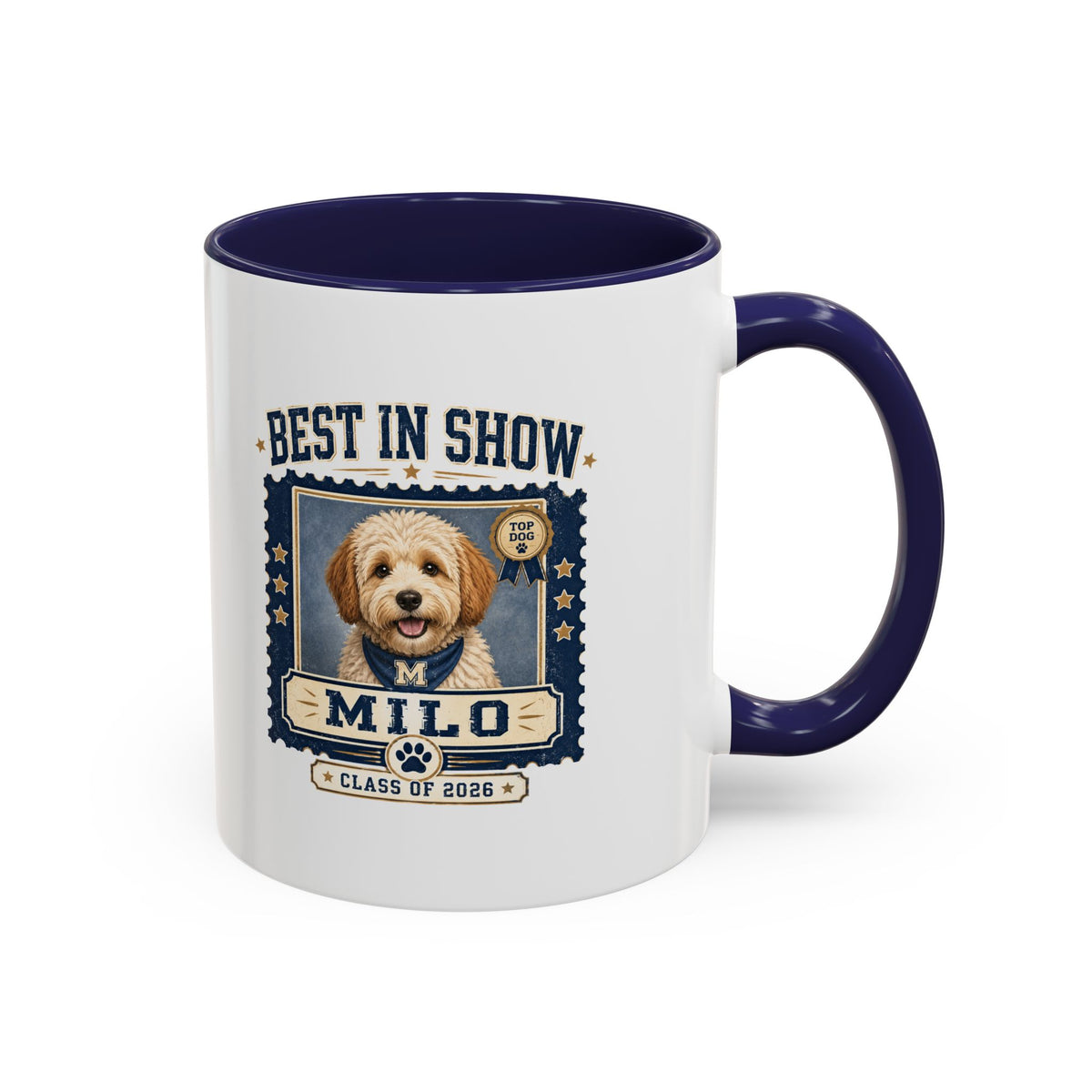 Milo Bailey Dog Dad Mom Best in Show Personalized Dog Photo Coffee Mug — 'Milo' Class of 2020 Accent Mug
