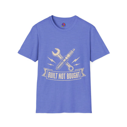 Built Not Bought T-Shirt — Vintage Mechanic Spark Plug & Wrench Tee for DIY Car Enthusiasts