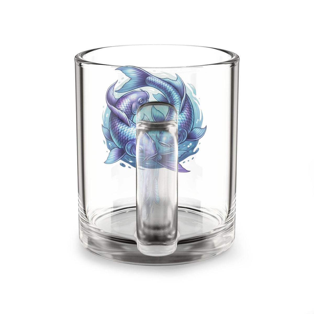 Pisces Koi Fish 10oz Glass Mug — Blue Aquatic Ceramic-Inspired Tea & Coffee Cup