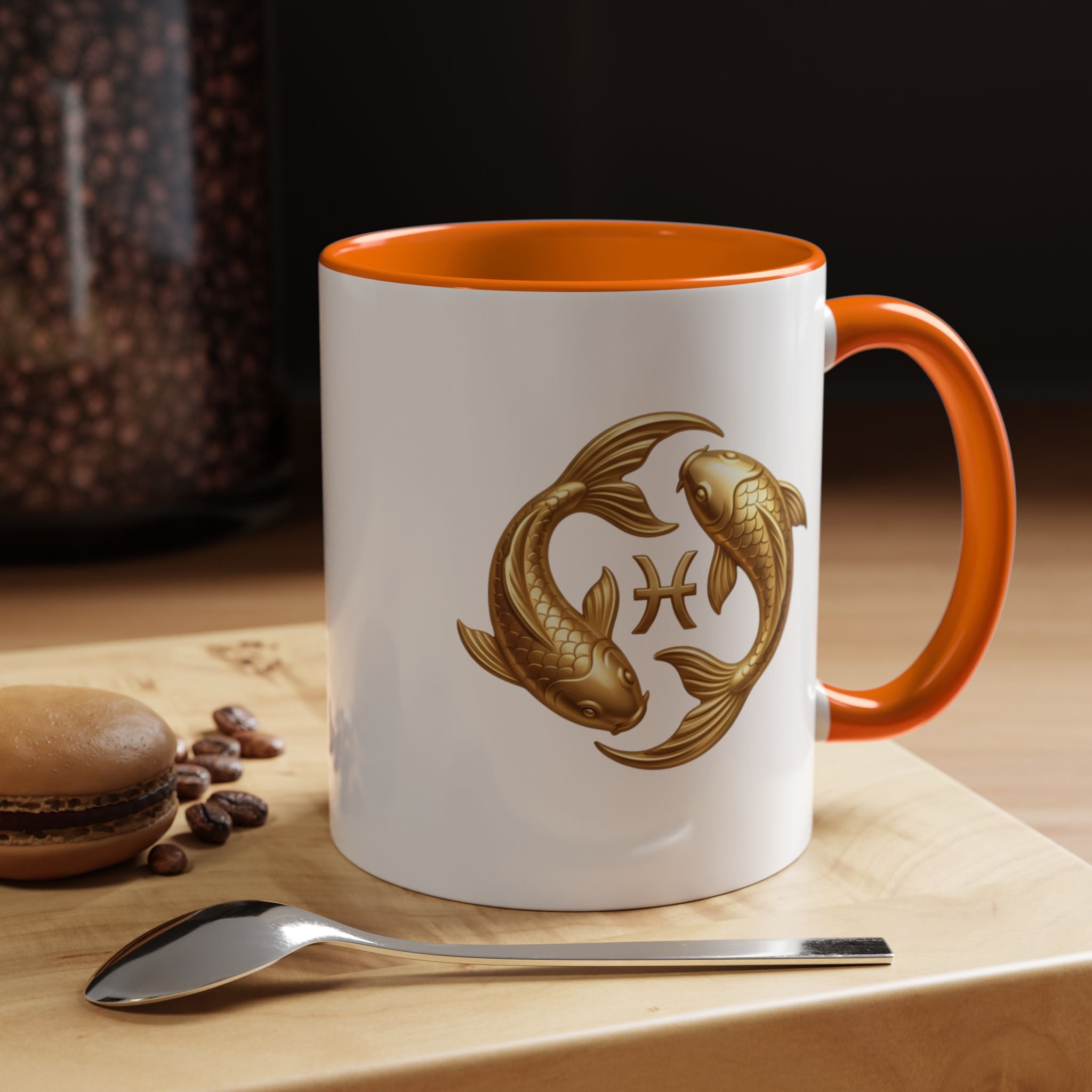 Pisces Zodiac Coffee Mug – Gold Koi Fish Horoscope Accent Mug