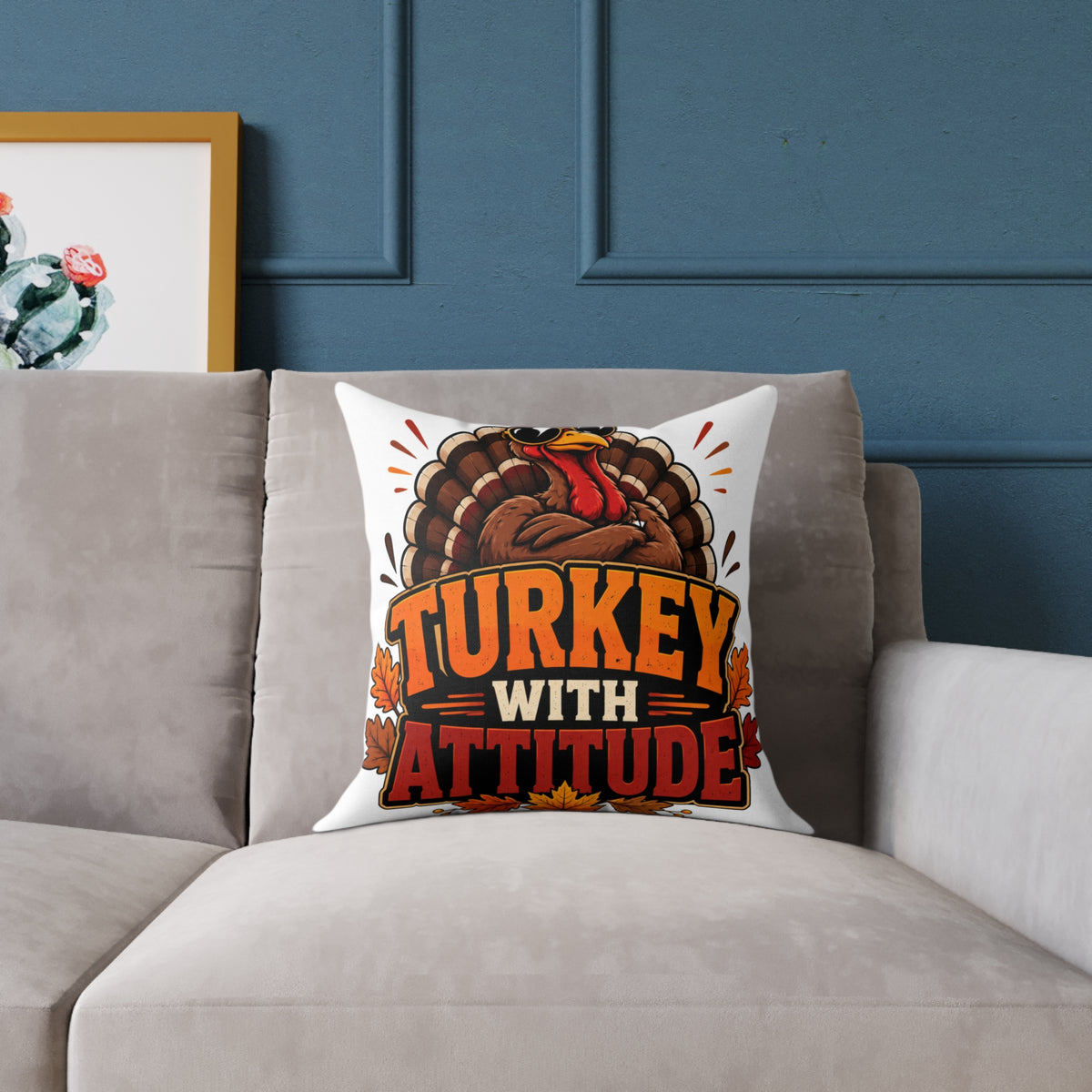 Thanksgiving Turkey With Attitude Throw Pillow — Funny Thanksgiving Decorative Pillow