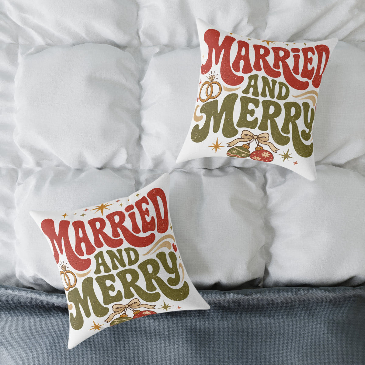 Christmas Married and Merry Holiday Pillow — Festive Wedding & Christmas Decorative Pillow