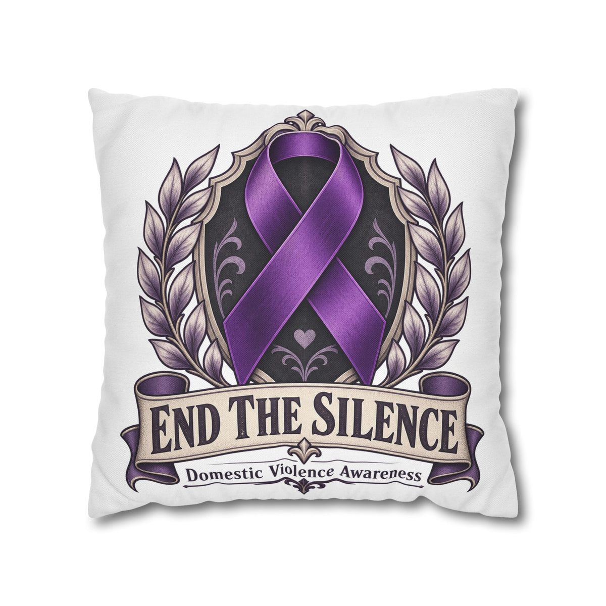 End The Silence Purple Ribbon Pillowcase — Domestic Violence Awareness Throw Pillow