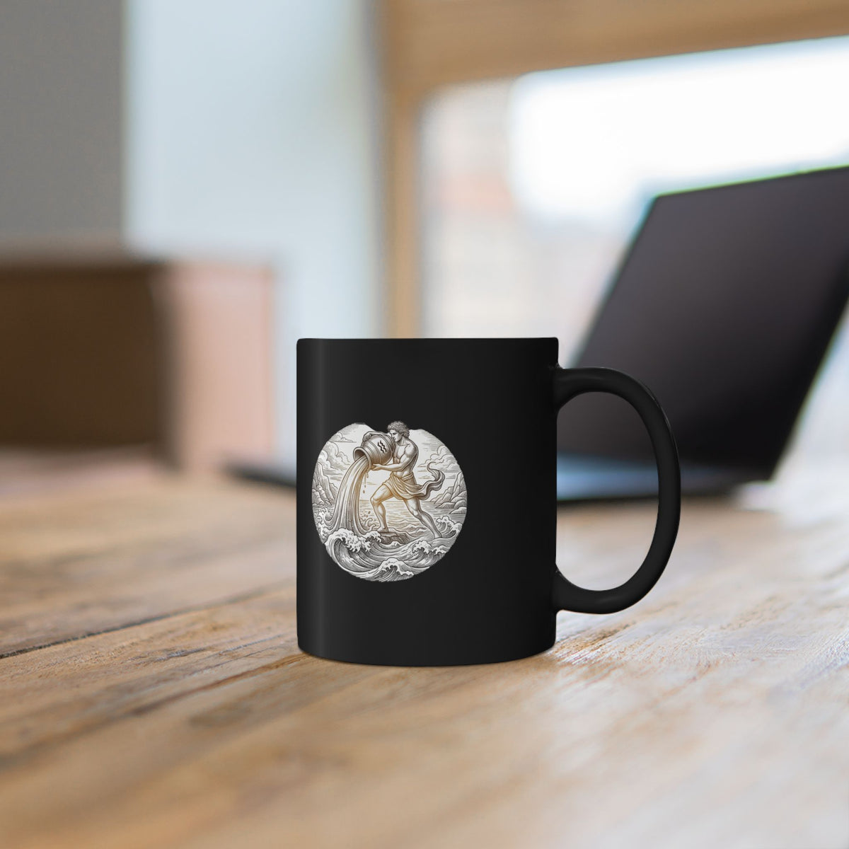 Aquarius Zodiac Astrology Aquarius Mug – Zodiac Water Bearer Black Ceramic Coffee Cup