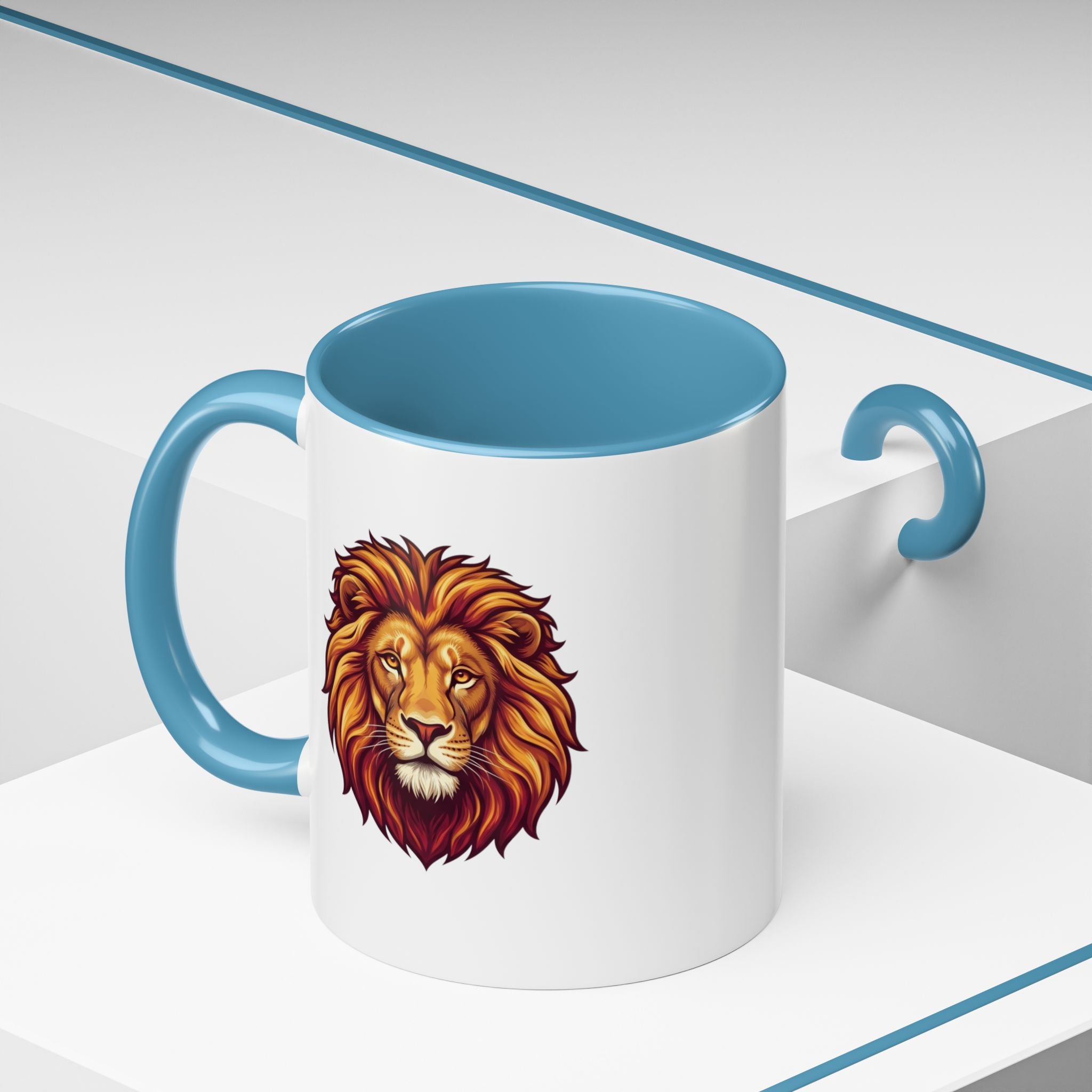 Lion Head Accent Coffee Mug — Bold Tribal Lion Face Design,