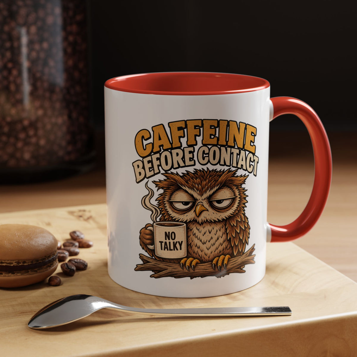 Funny And Witty "Caffeine Before Contact" Accent Coffee Mug (11, 15oz)