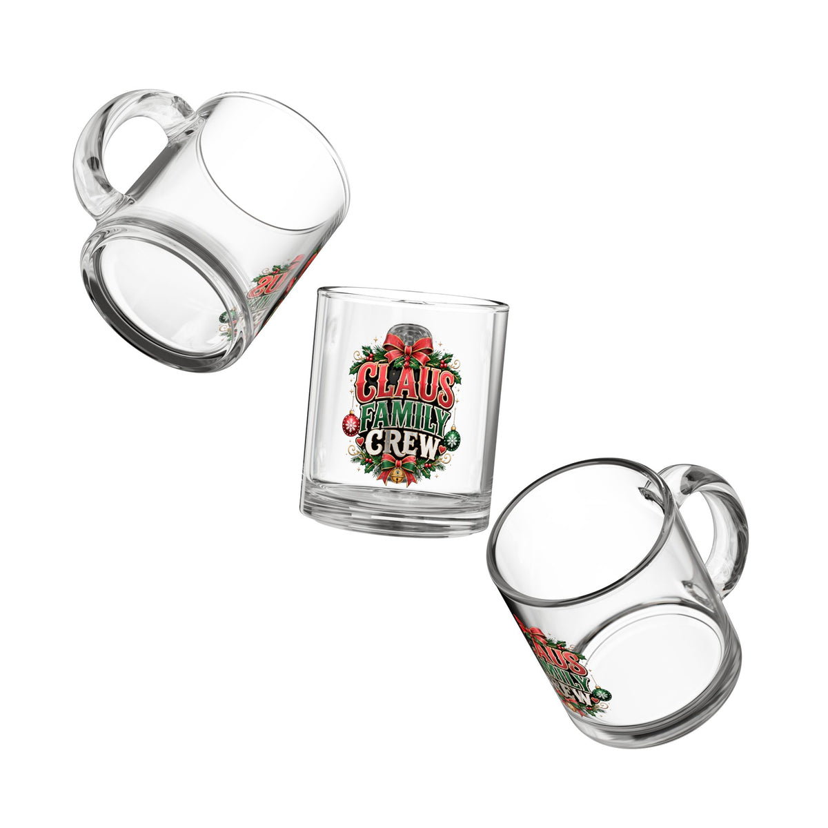Christmas Glass Mug 10 oz Glass Mug — Claus Family Crew Christmas Glass Coffee Mug (10oz)