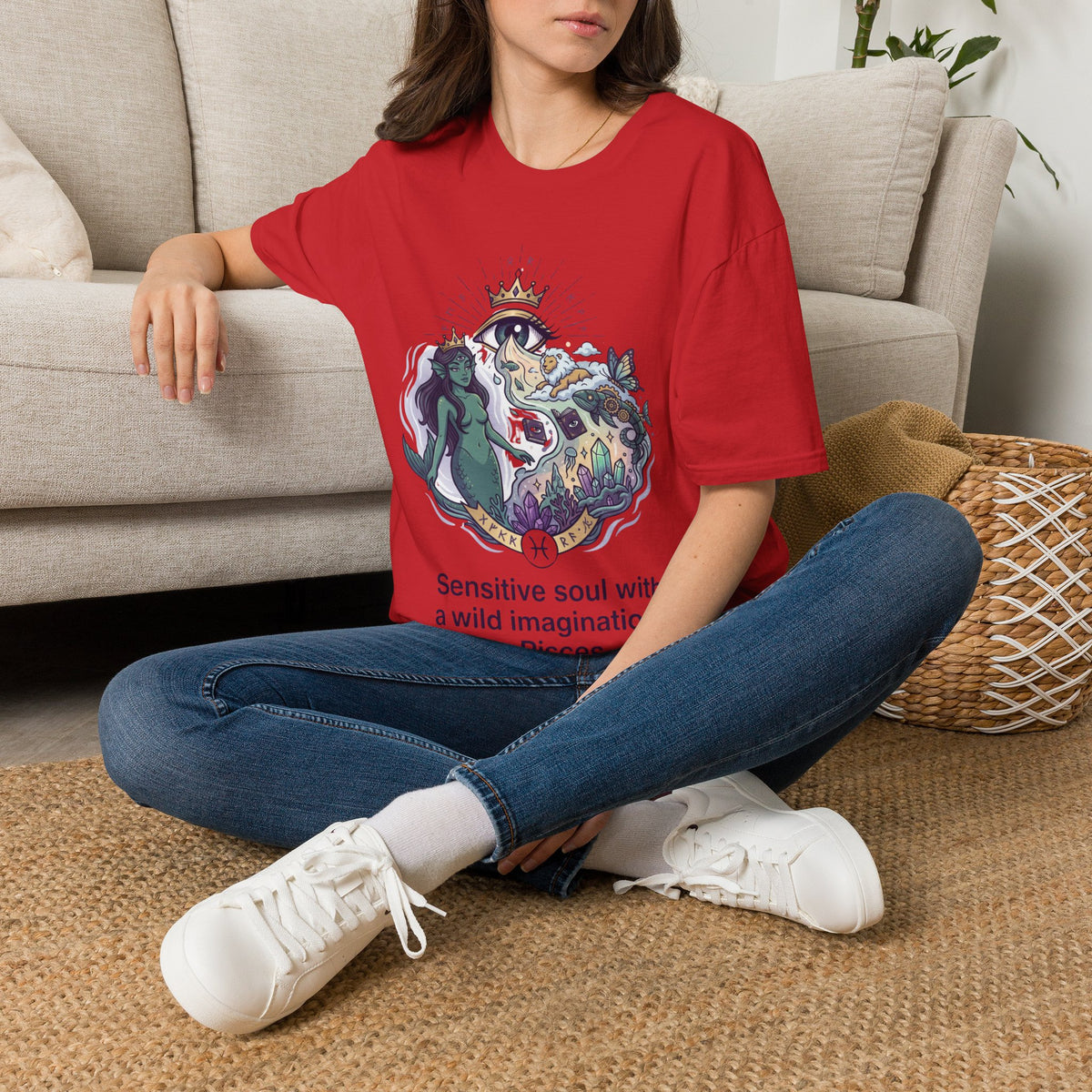 Pisces Zodiac Mystical Mermaid Art T-Shirt — "Sensitive soul with a wild imagination"
