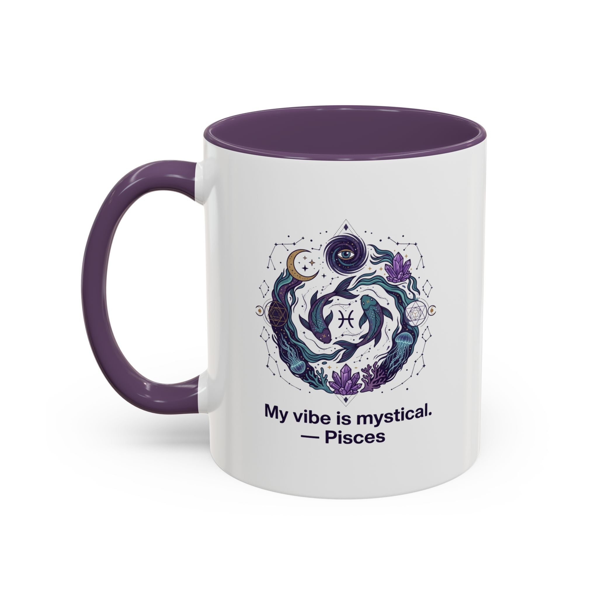 Pisces Zodiac Coffee Mug — "My vibe is mystical" Accent Ceramic Mug