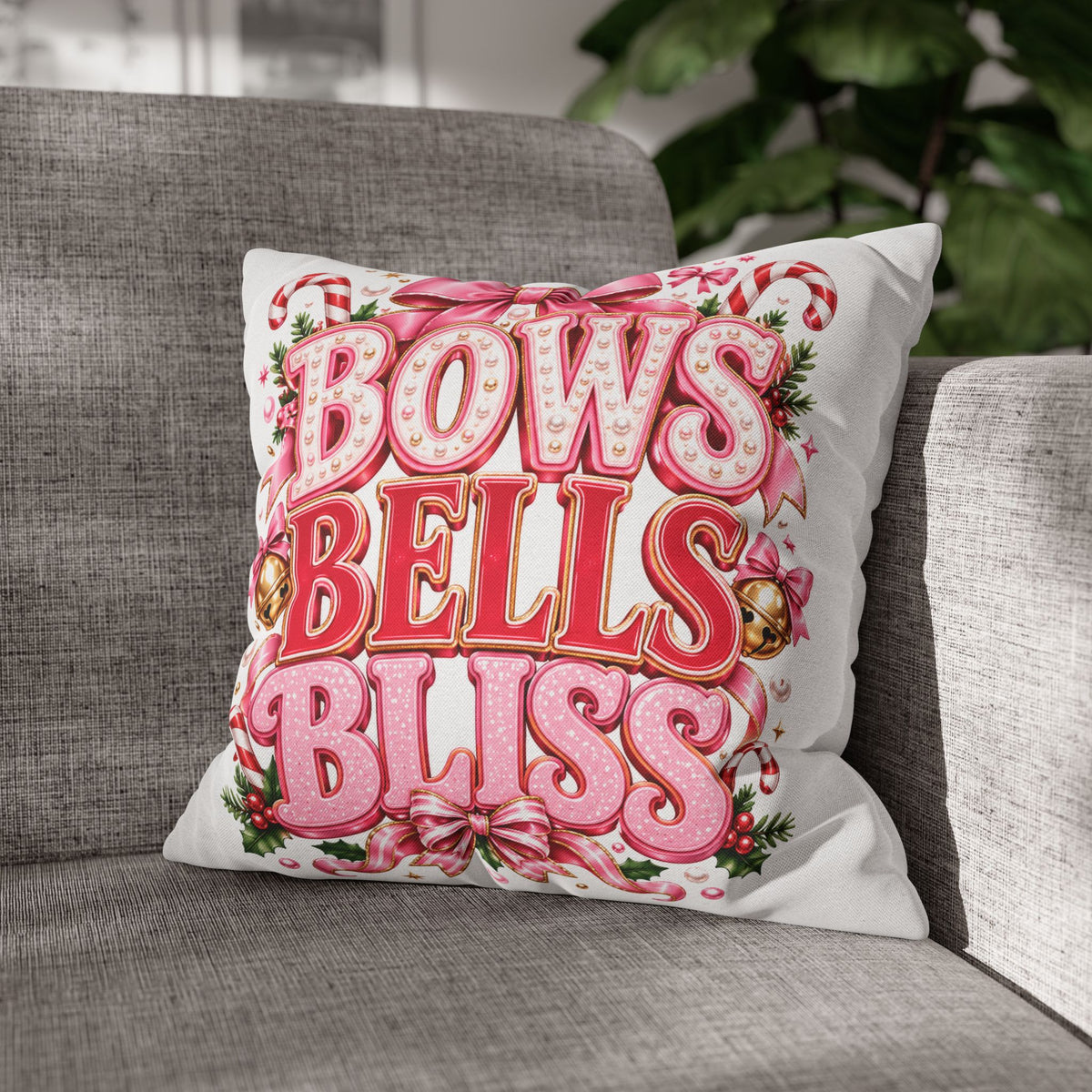 Bows Bells Bliss Decorative Throw Pillowcase Modern Day Christmas