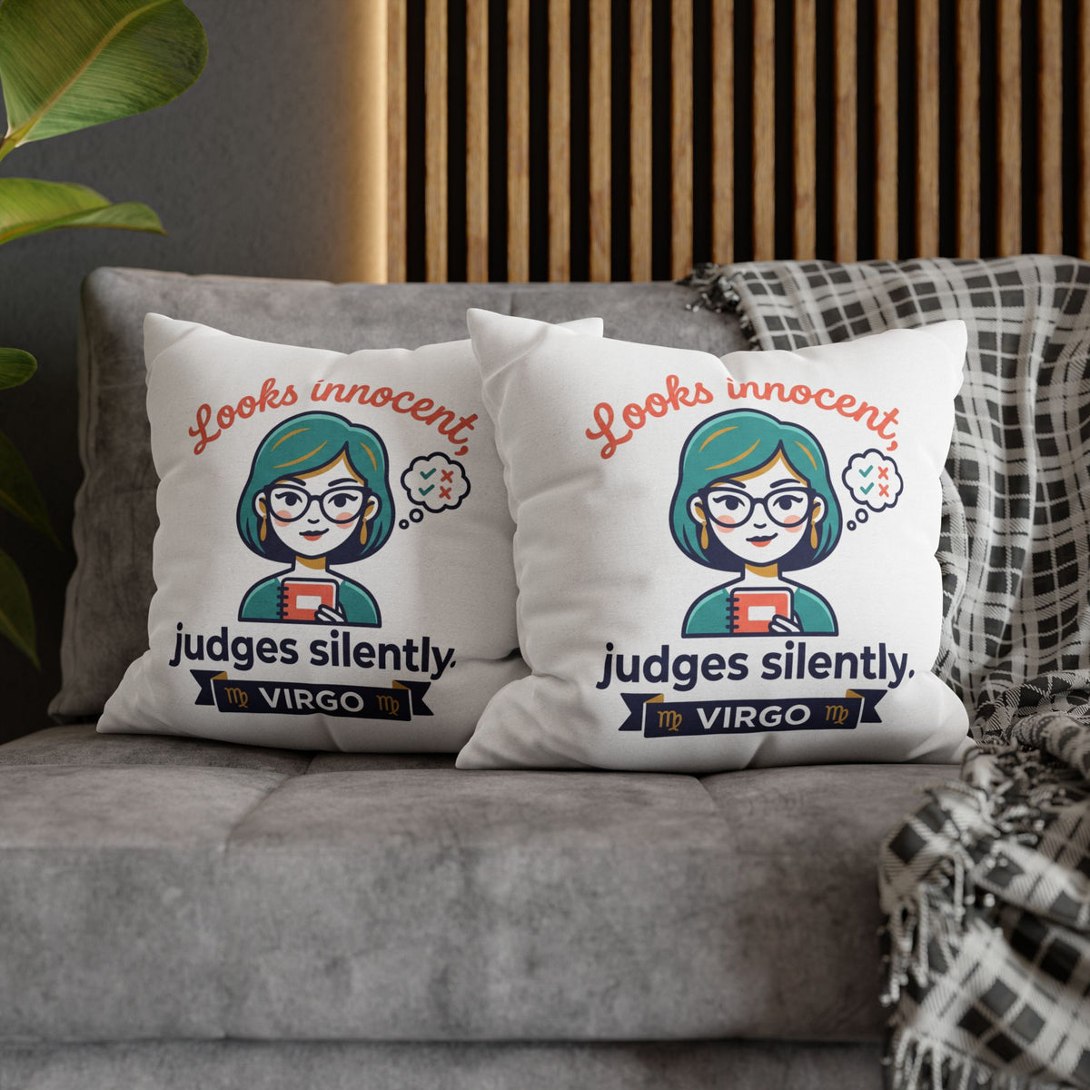 Virgo Pillowcase — "Looks Innocent, Judges Silently" Horoscope Decorative Pillow