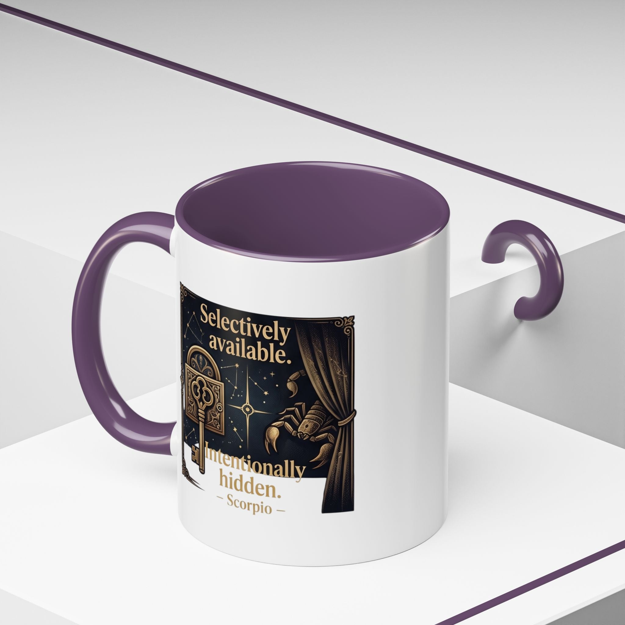Scorpio Accent Coffee Mug — "Selectively Available, Intentionally Hidden" Zodiac Gift