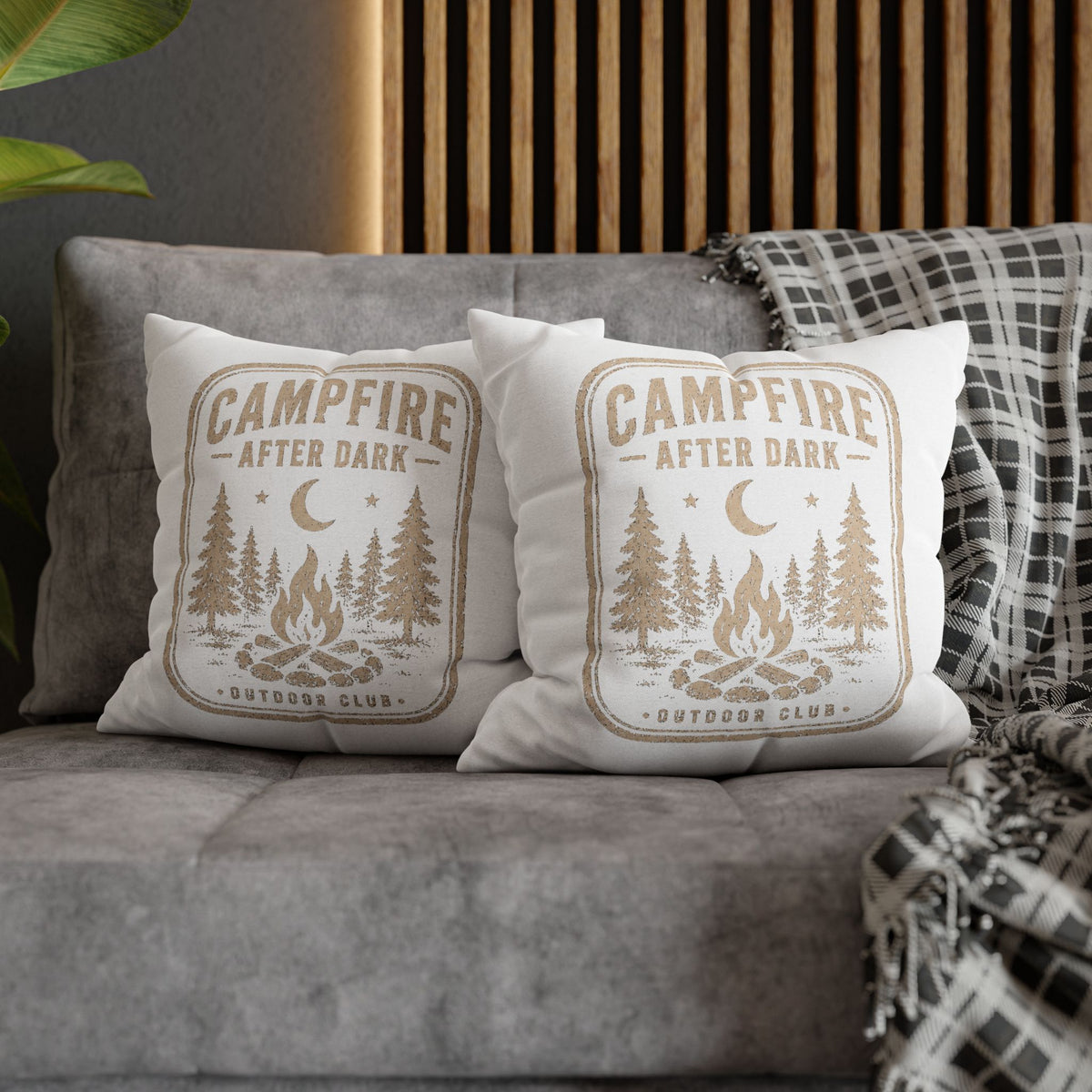 Campfire After Dark Square Pillowcase Milo Bailey Dog Dad Mom– Rustic Outdoor Camping Throw Pillow Cover