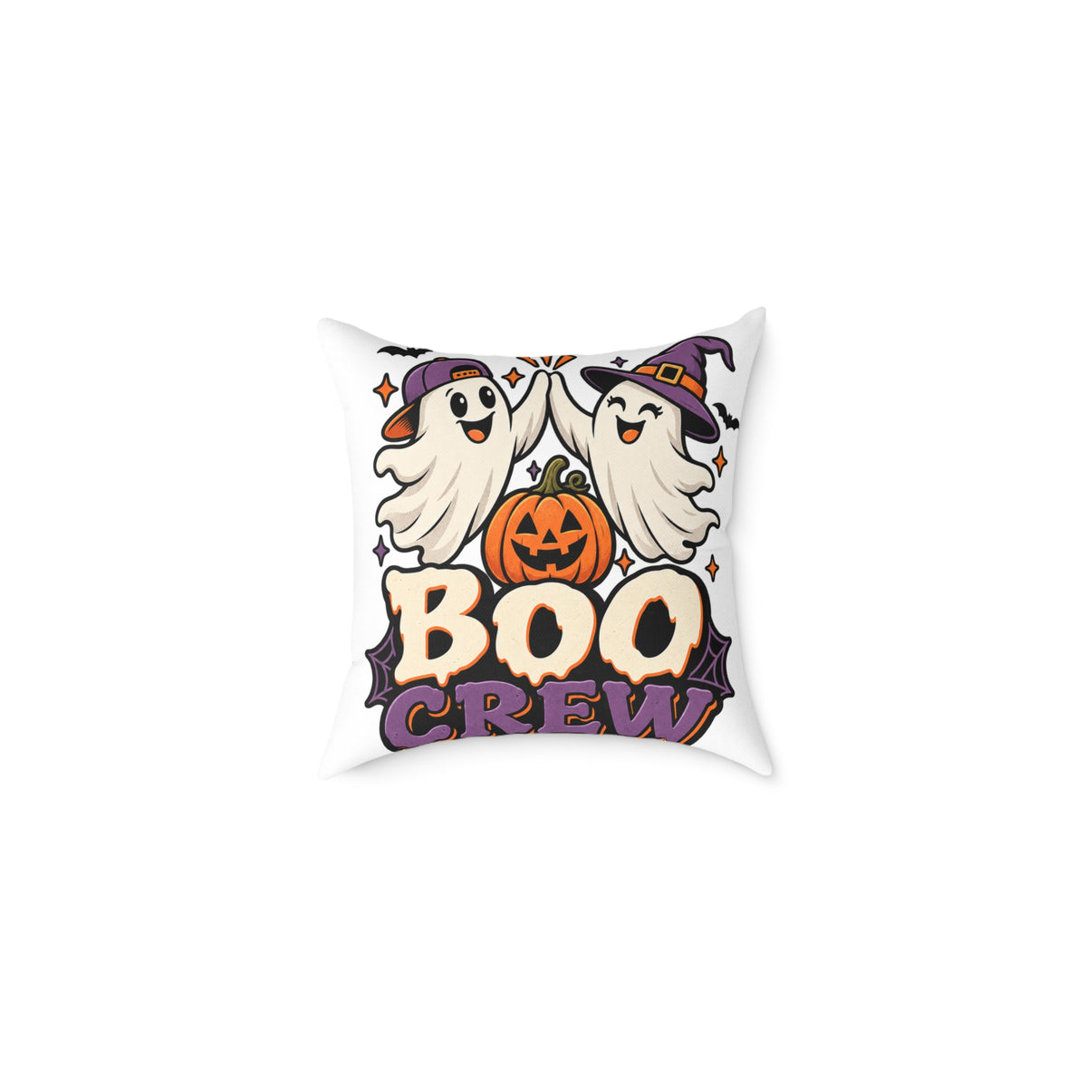 Halloween Boo Crew Pillow — Cute Ghosts & Pumpkin Square Throw Pillow